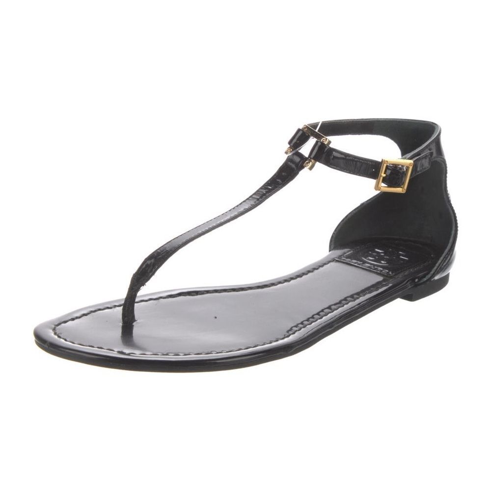 TORY BURCH Patent‎ Leather Cutout Accent T-Strap Sandals, Size 9.5M